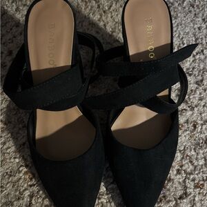 BAMBOO Black Mules with Bow Detail